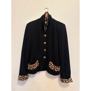 Claude René New York Vintage Black & Leopard Print Blazer Size 10